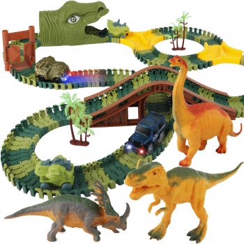 Dinosaur Race Car Flexible Track Toy Set 218pcs for Kid - Create a Dino World Race Road, Christmas Holiday Toy List, Best Birthday Gift for 3 4 5 6 7 Year Old Boy from BIRANCO.