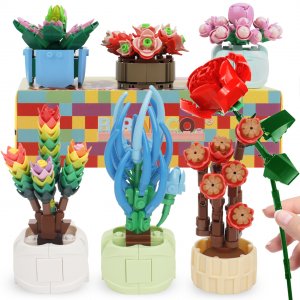 BIRANCO. DIY Succulent Bonsai Building Toy - Botanical Collection Plant and Flower Rose, Build and Display The Flowers or Give to a Friend, for Girls 8-12 (Pack of 7)