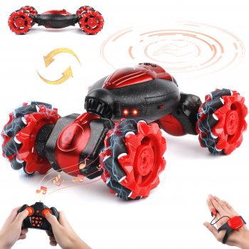 BIRANCO. RC Stunt Car Gesture Sensing - Christmas Red, 2.4GHz 4WD Hand Controlled Double Sided Remote Control Car with Music & Lights, Kids Toy, Gift Ideas for Boys Age 5-12 Years Old