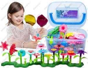Flower Garden Building Toys - Build a Bouquet Floral Arrangement Playset for Toddlers and Kids Age 3, 4, 5, 6 Year Old Girls Pretend Gardening Gifts (120 PCS)